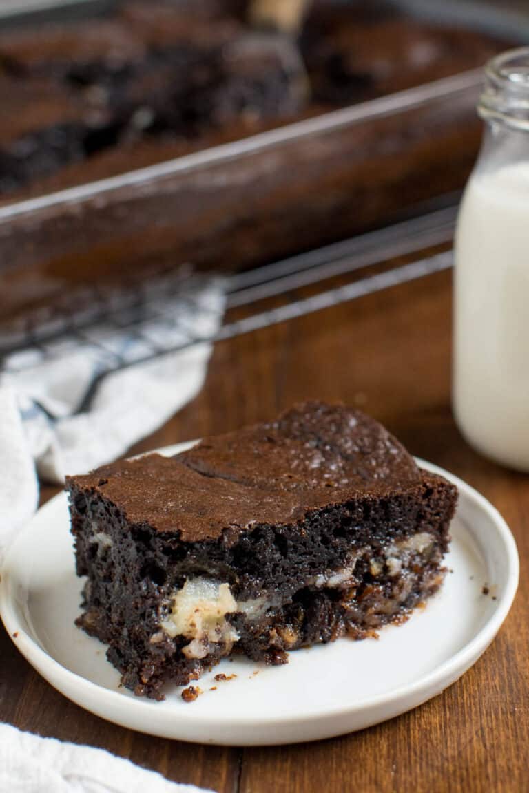 Earthquake cake on a plate.