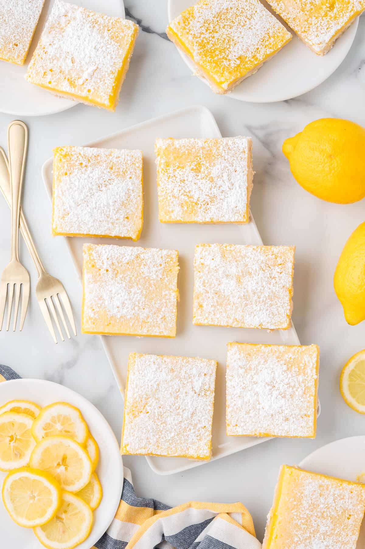 Lemon bars on a platter.