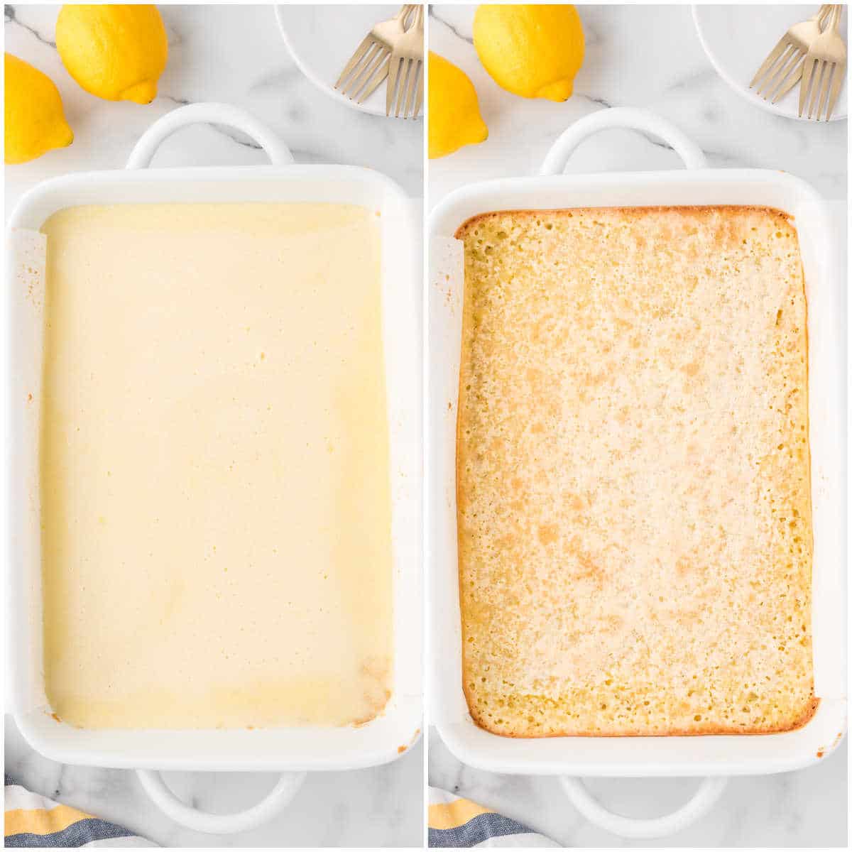 Collage of baking the bars in a pan.