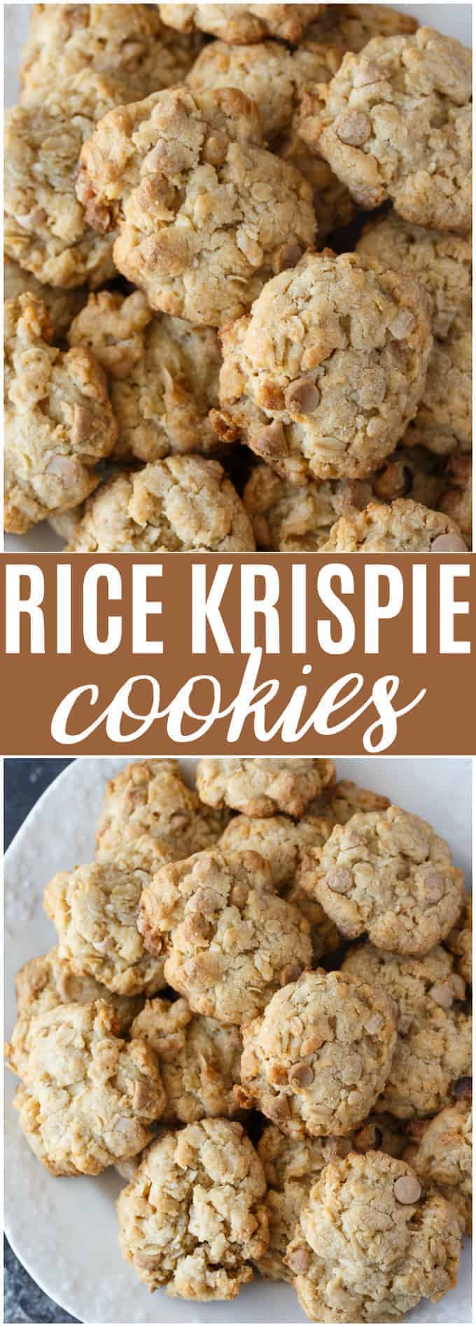 Rice Krispie Cookies - Packed full of YUM! This easy cookie recipe is made with Rice Krispies, coconut, oats and salted caramel chips.