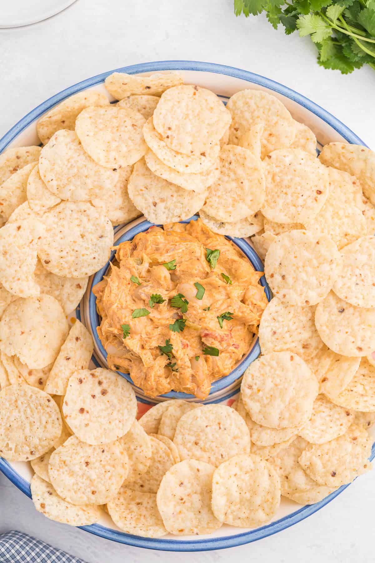 Crockpot White Chili Chicken Dip - Your favorite soup is now your go-to appetizer! This simple dip is packed with Mexican flavor from cilantro, cumin, green chiles, white beans, and taco seasoning.