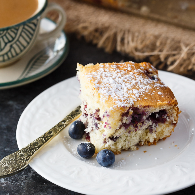 Blueberry Tea Cake - A light and elegant dessert perfect for high tea. Use fresh blueberries for a tangy, fruity treat.