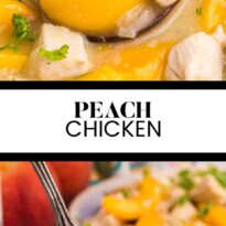 Peach chicken collage pin image.