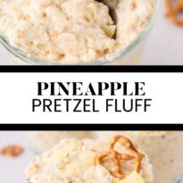 Pineapple pretzel fluff collage pin.