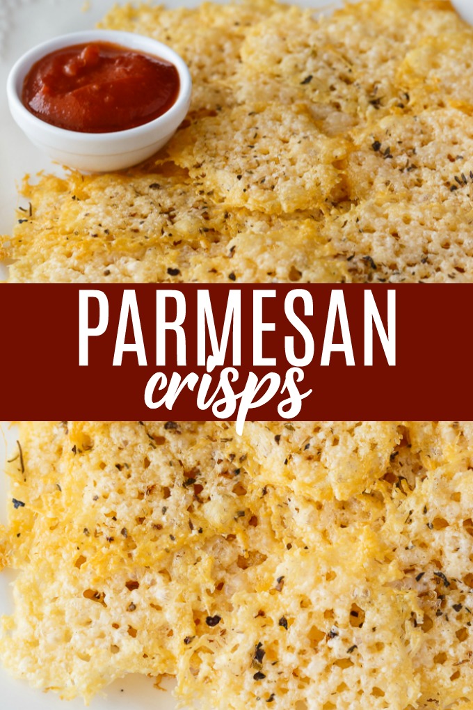 Parmesan Crisps - The perfect low carb snack! This easy recipe is guilt-free and delicious. Enjoy as an appetizer, in soup or salads or even as the bread for your sandwich.