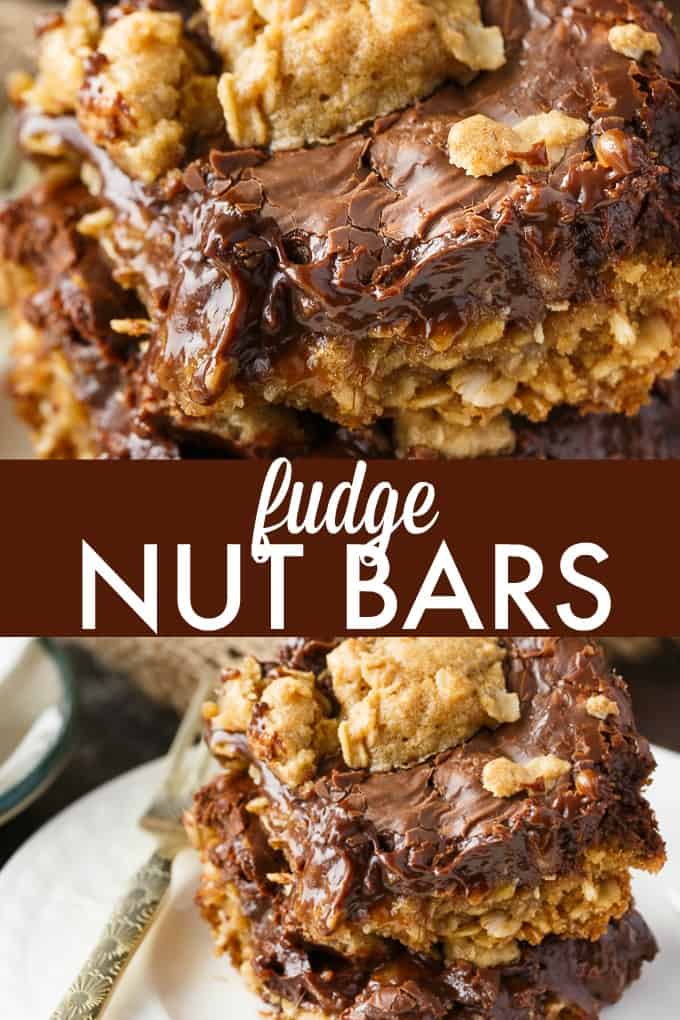 Fudge Nut Bars - Rich and sweet with multiple dimensions of flavour. Creamy fudge is layered between an oat base and topping.