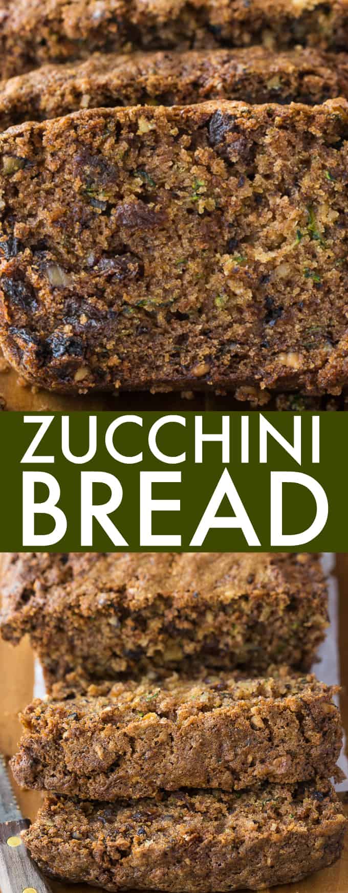 Zucchini Bread - A moist and delicious zucchini loaf for all the veggie haters! This sweet bread is filled with zucchini, raisins, walnuts, and cinnamon. It's my grandma's recipe.