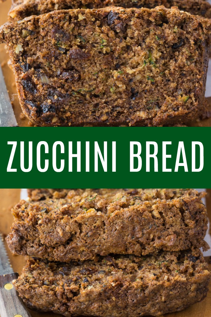Zucchini Bread - A moist and delicious zucchini loaf for all the veggie haters! This sweet bread is filled with zucchini, raisins, walnuts, and cinnamon. It's my grandma's recipe.