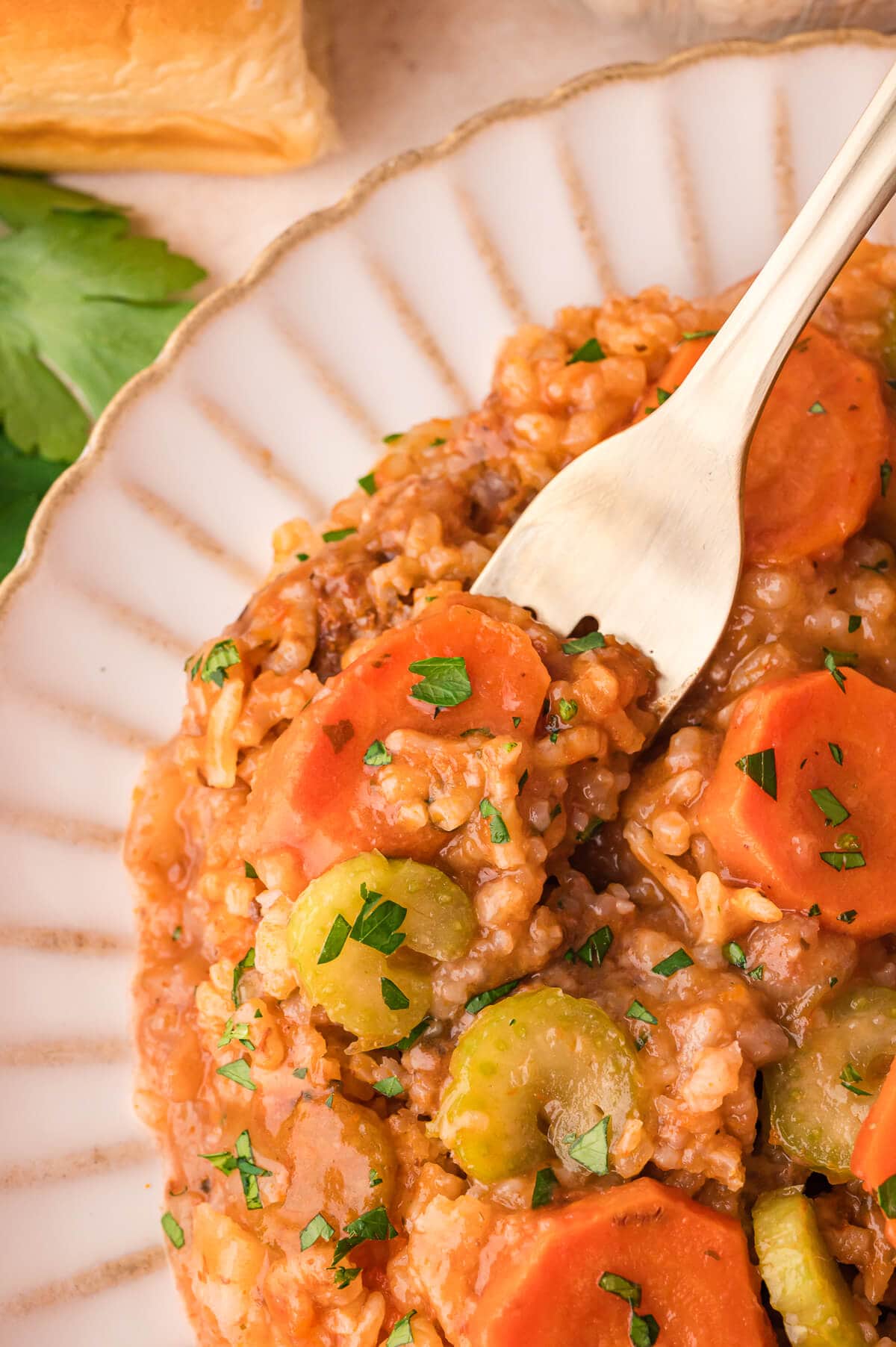 The recipe on a plate with a fork.