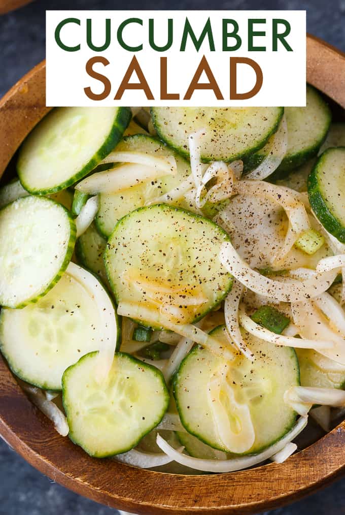 Cucumber Salad - Fresh, easy and so delicious! Each bite of this summer side dish is bursting with flavor of cucumbers, onions and a yummy vinegar dressing.