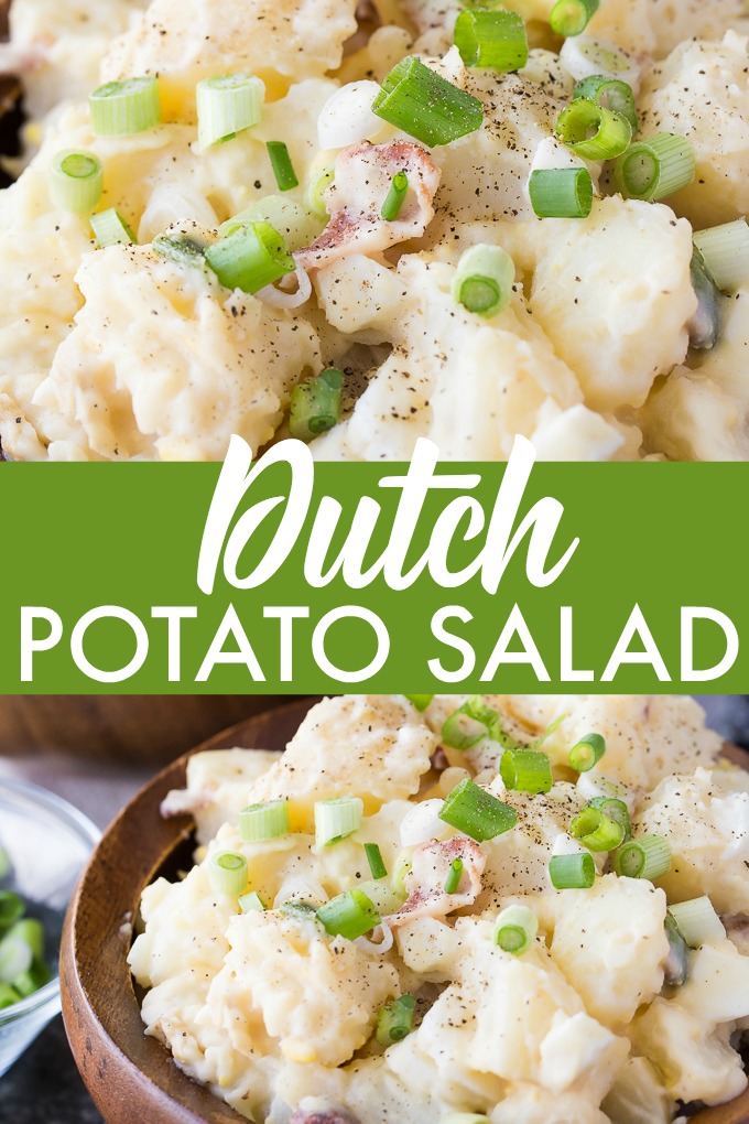 Dutch Potato Salad - My favorite side dish! Add hard boiled eggs, bacon and green onions to this tangy and super creamy potato salad.