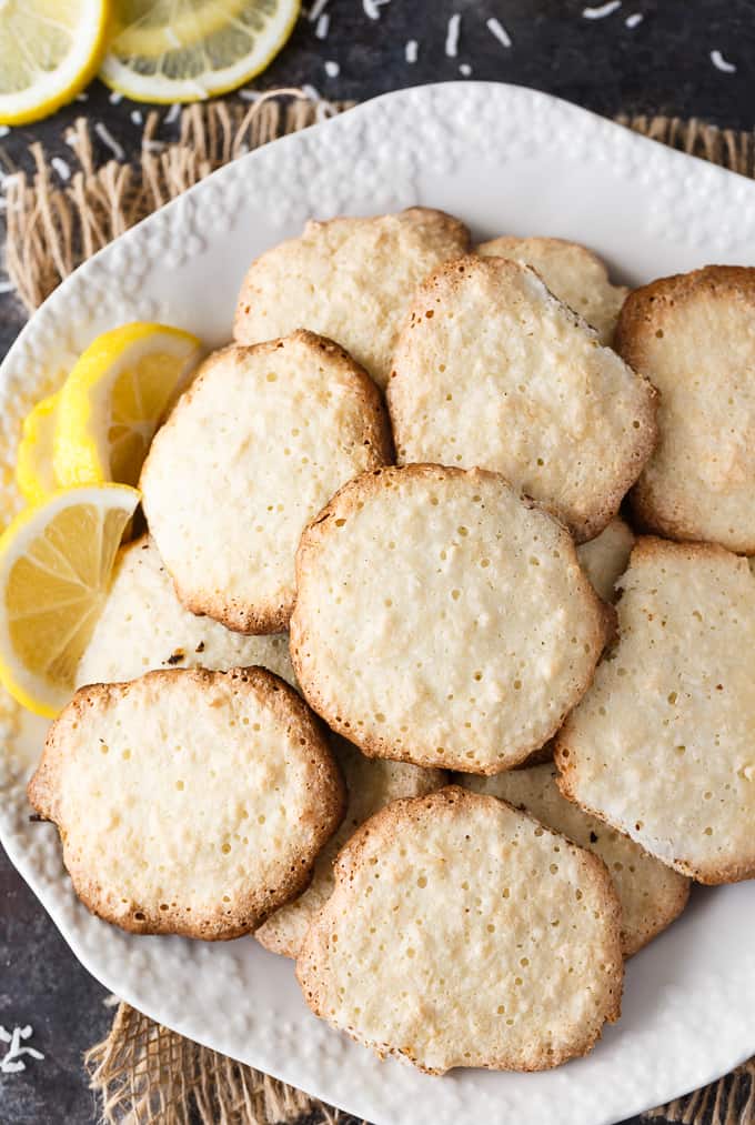 Lemon Coconut Macaroon Cookies - Light and crisp on the outside. Soft and chewy on the inside. This easy cookie recipe tastes like heaven.