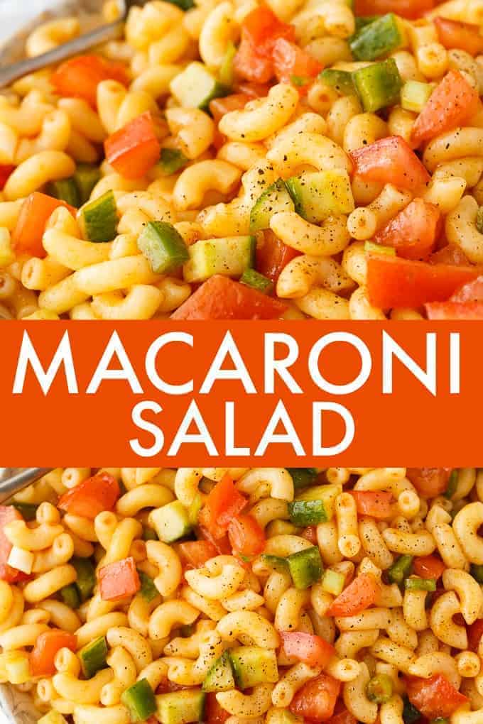 Macaroni Salad - A family favorite! The best tangy macaroni salad with an oil, vinegar, and ketchup dressing your kids will love.
