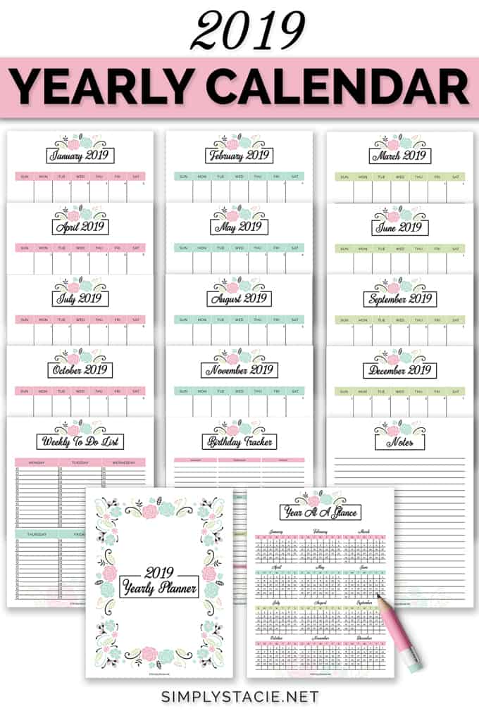 2019 Yearly Calendar Free Printable Simply Stacie