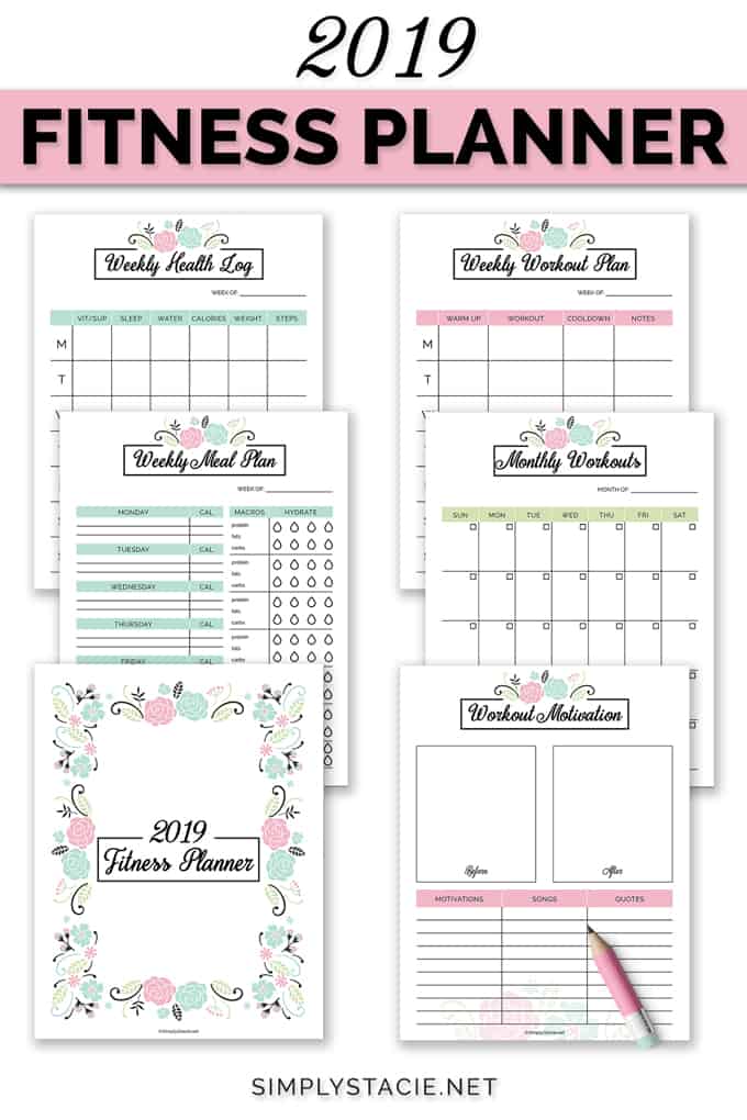 2019 Fitness Planner Free Printable - Organize your health goals for 2019! It includes a monthly meal planner, workout planner, weekly health log and more.