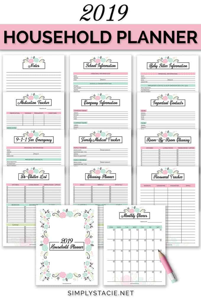 2019 Household Planner - Get organized in 2019 with free printables! This household planner has everything you need to get started.