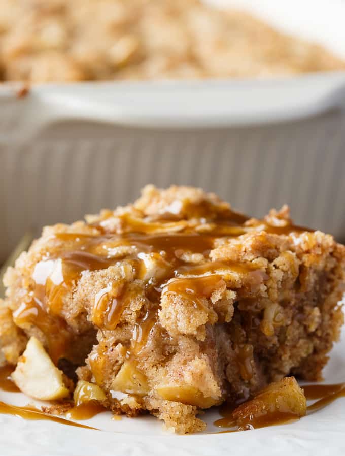 Apple Cake with Butterscotch Sauce - Moist apple cake filled with chunks of fresh apples. The sweet, silky butterscotch sauce is a delicious finishing touch.