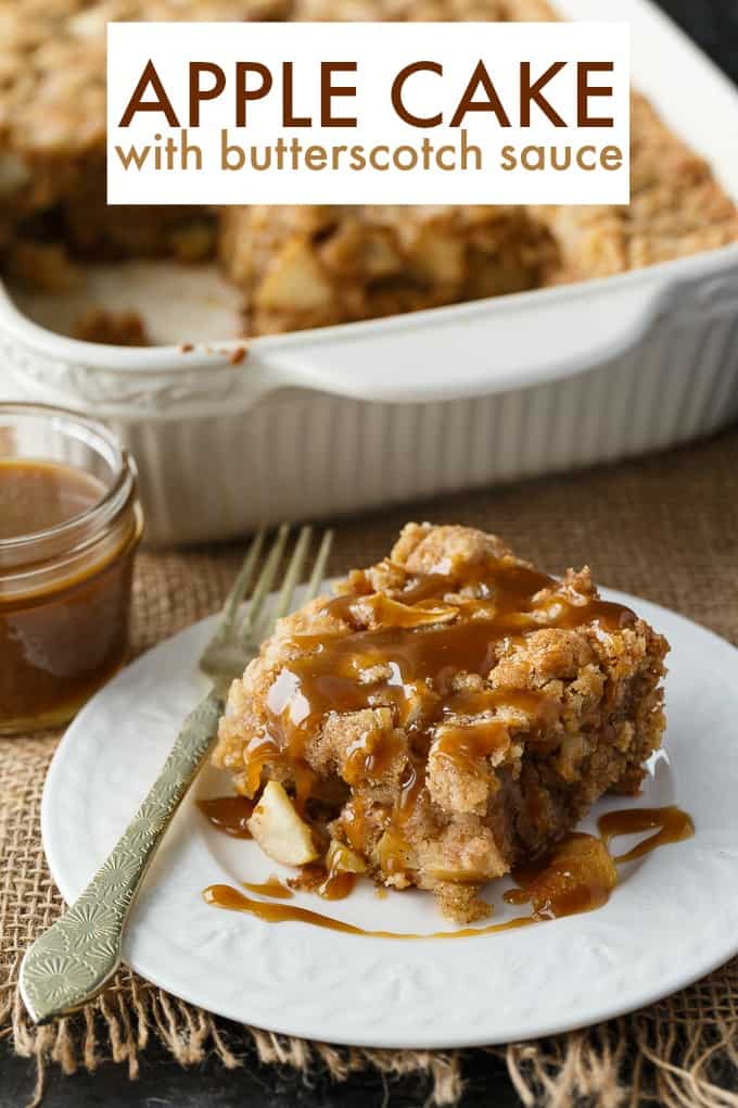 Apple Cake with Butterscotch Sauce - Moist apple cake filled with chunks of fresh apples. The sweet, silky butterscotch sauce is a delicious finishing touch.