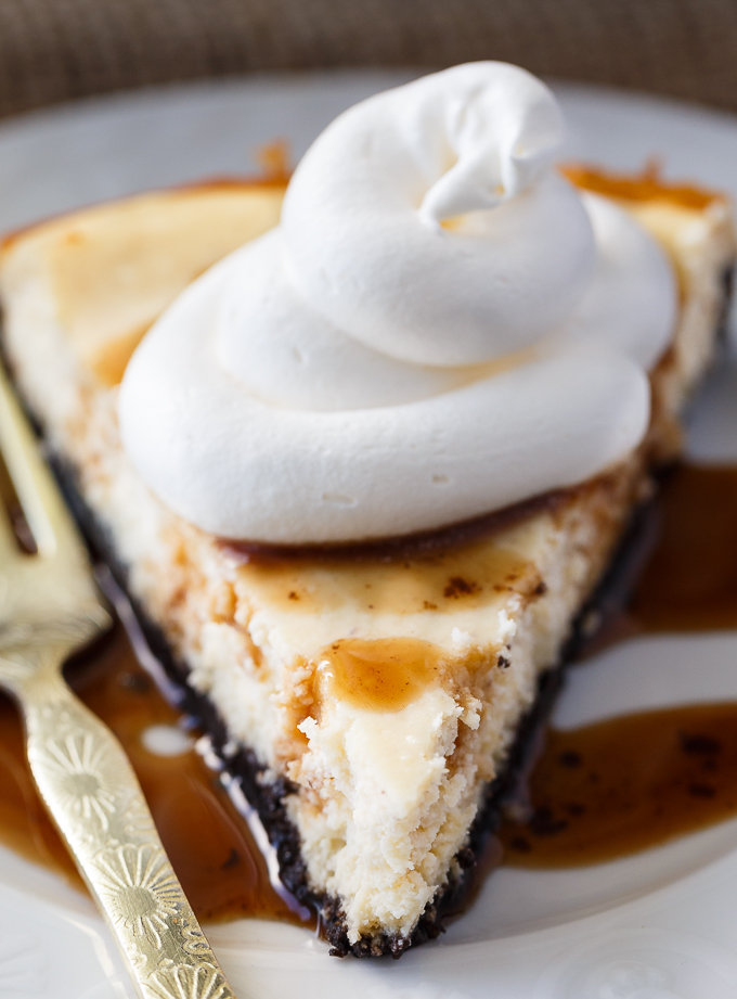 Cappuccino Cheesecake - Rich creamy cappuccino flavoured cheesecake filling is nestled on top of a chocolate Oreo crumb crust.