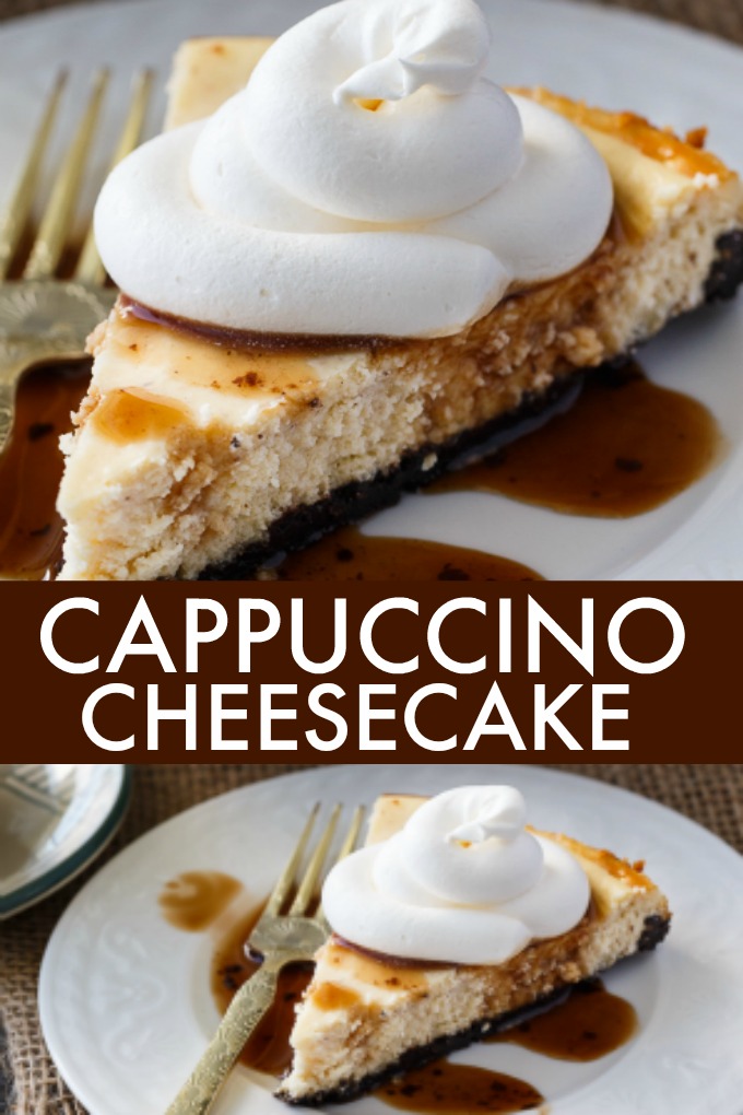 Cappuccino Cheesecake - Rich creamy cappuccino flavoured cheesecake filling is nestled on top of a chocolate Oreo crumb crust.