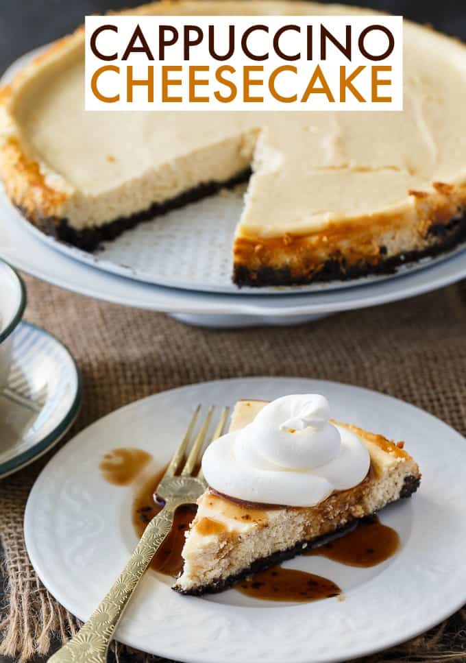 Cappuccino Cheesecake - Rich creamy cappuccino flavoured cheesecake filling is nestled on top of a chocolate Oreo crumb crust.