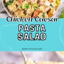 Chicken caesar pasta salad collage pin.