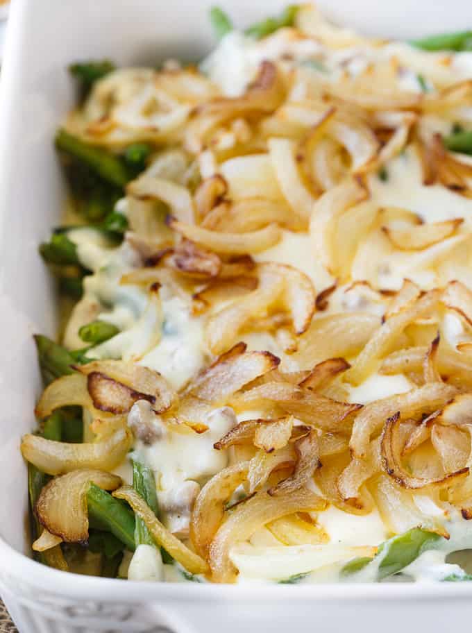 Green Bean Casserole - Comfort food supreme! This homemade side dish is creamy and delicious. No canned soup!