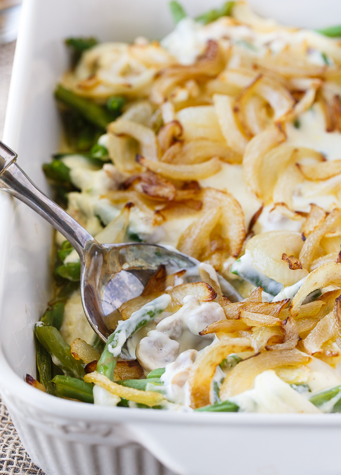 Green Bean Casserole - Comfort food supreme! This homemade side dish is creamy and delicious. No canned soup!