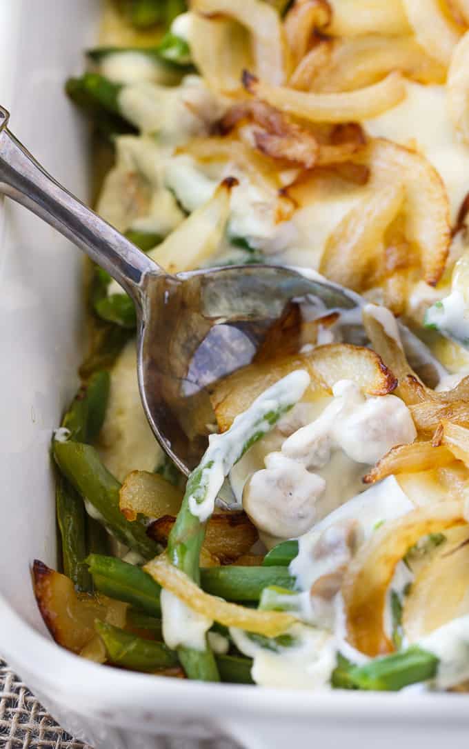 Green Bean Casserole - Comfort food supreme! This homemade side dish is creamy and delicious. No canned soup!