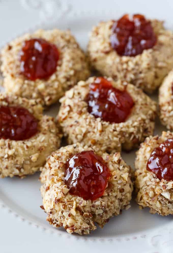 Thumbprint Cookies - A super simple, but festive classic Christmas cookie! Baked to perfection and topped with jam. 