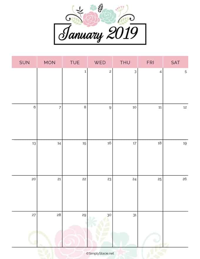 2019 Yearly Calendar Free Printable - Simply Stacie