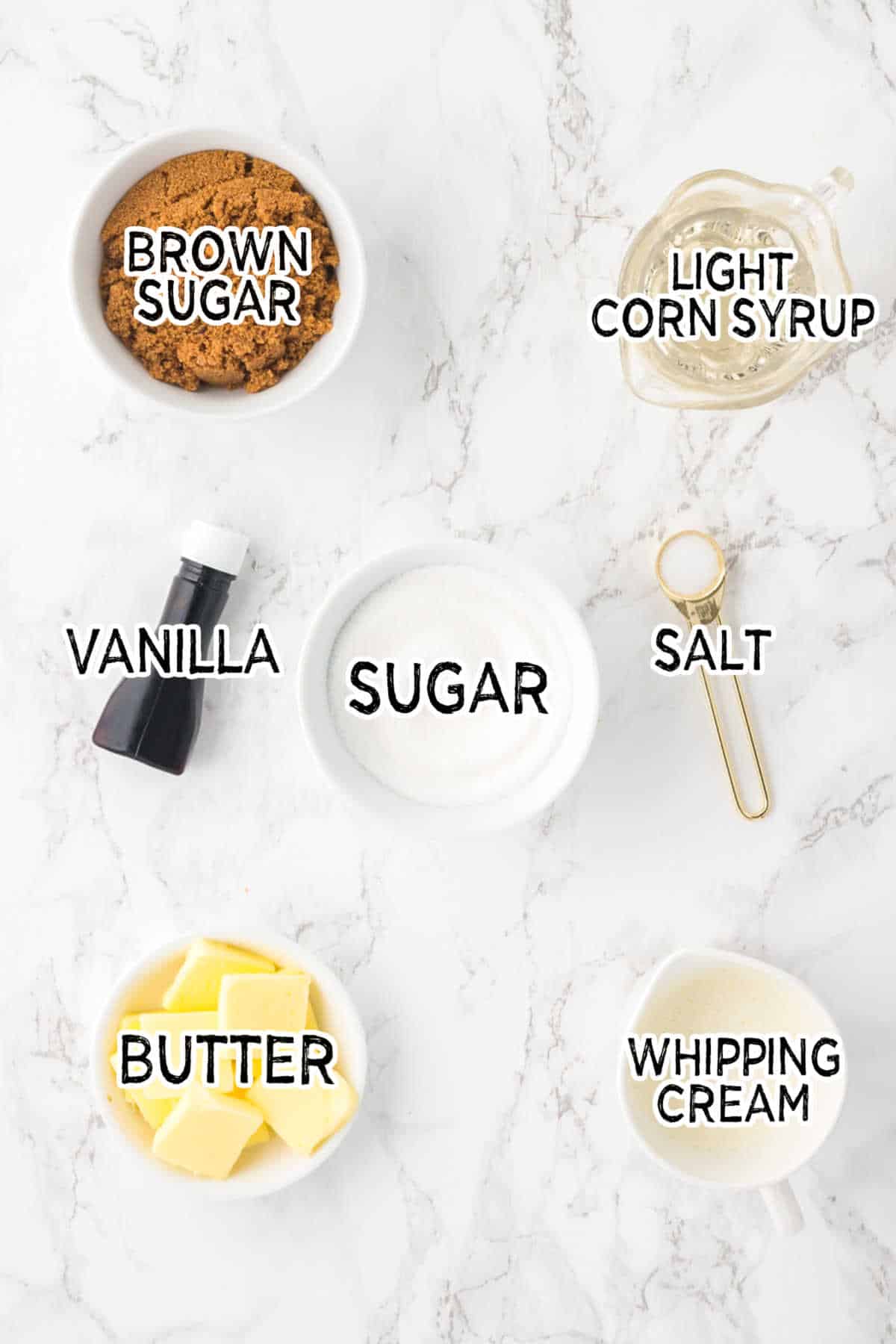 Ingredients to make butterscotch sauce.