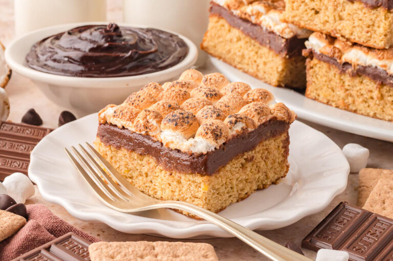 A piece of the recipe on a plate with a fork.