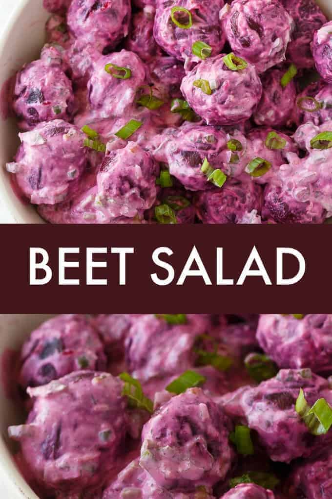 Beet Salad - The most beautiful vegetable salad! These pickled beets and green onions are surrounded by a creamy horseradish dressing and dill for an amazing side dish.