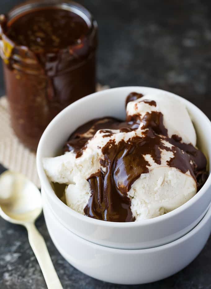 Hot Fudge Sauce - So thick and decadent! This delicious sauce is wonderful over ice cream for the ultimate sundae.