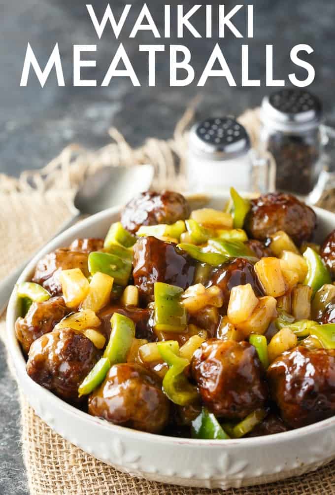 Waikiki Meatballs - A favorite for my picky eaters! This meatball dish is a full meal with sweet pineapple and savory bell peppers in a yummy sauce.