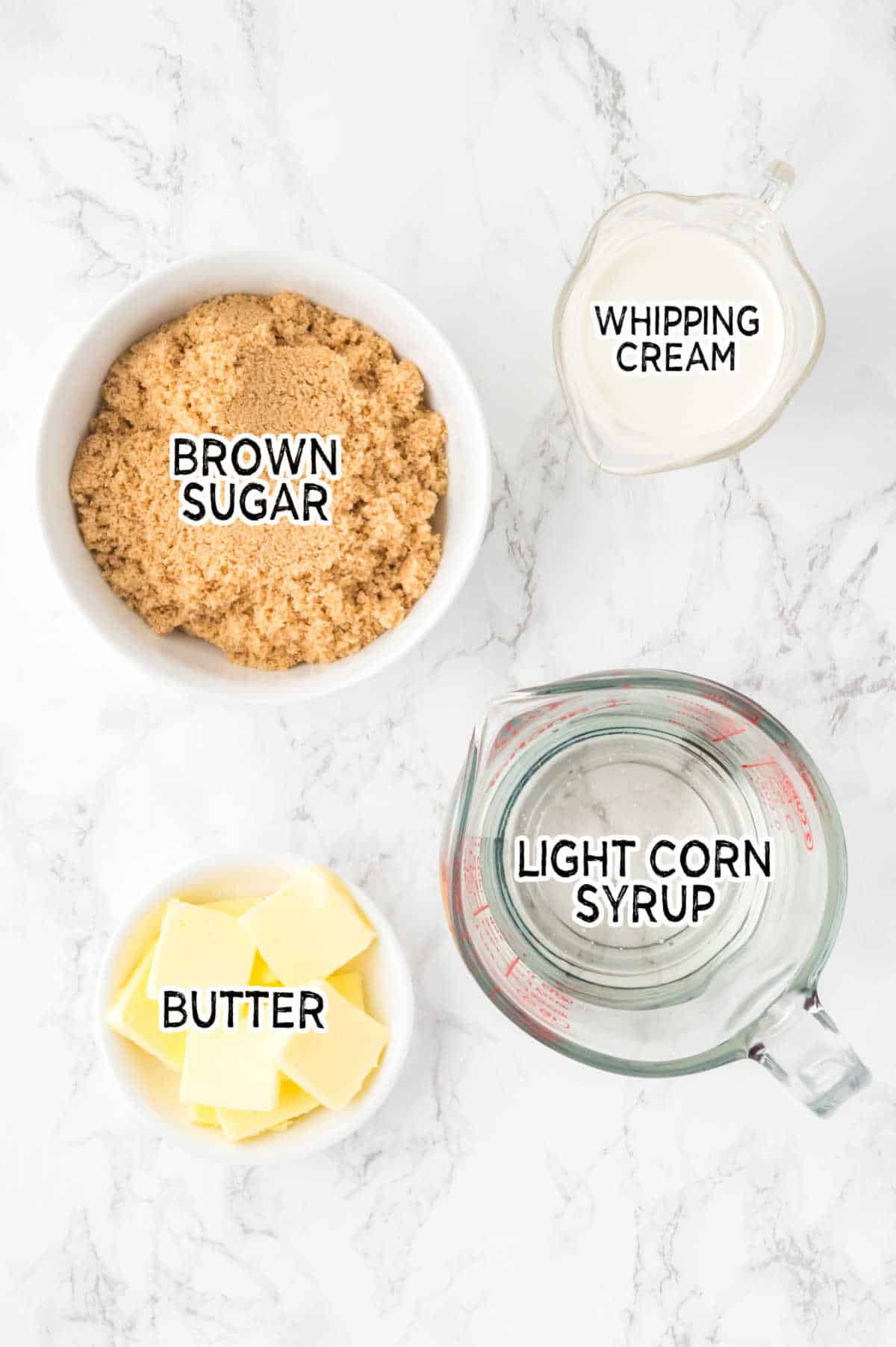 Ingredients on a white marble surface.