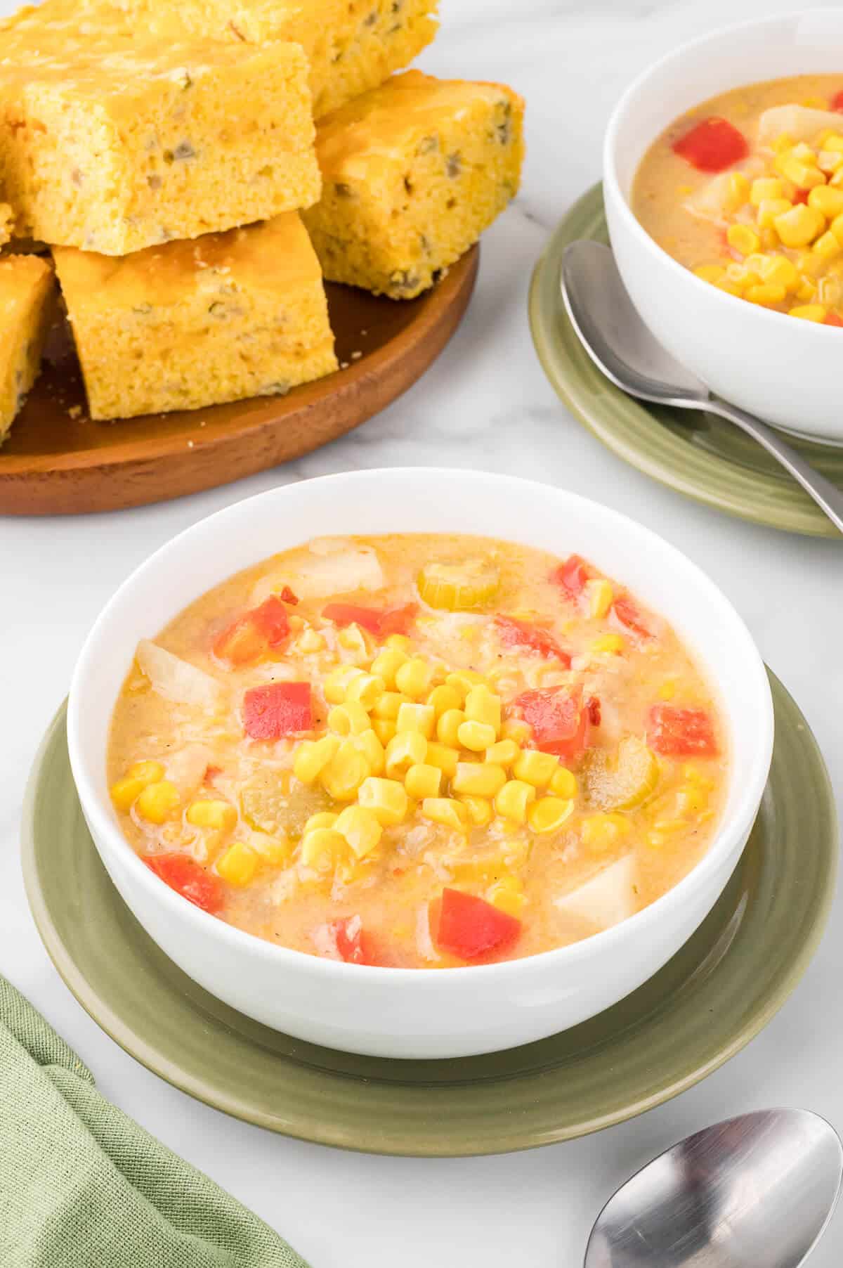 A bowl of corn chowder.