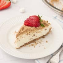 A slice of pie on a plate.