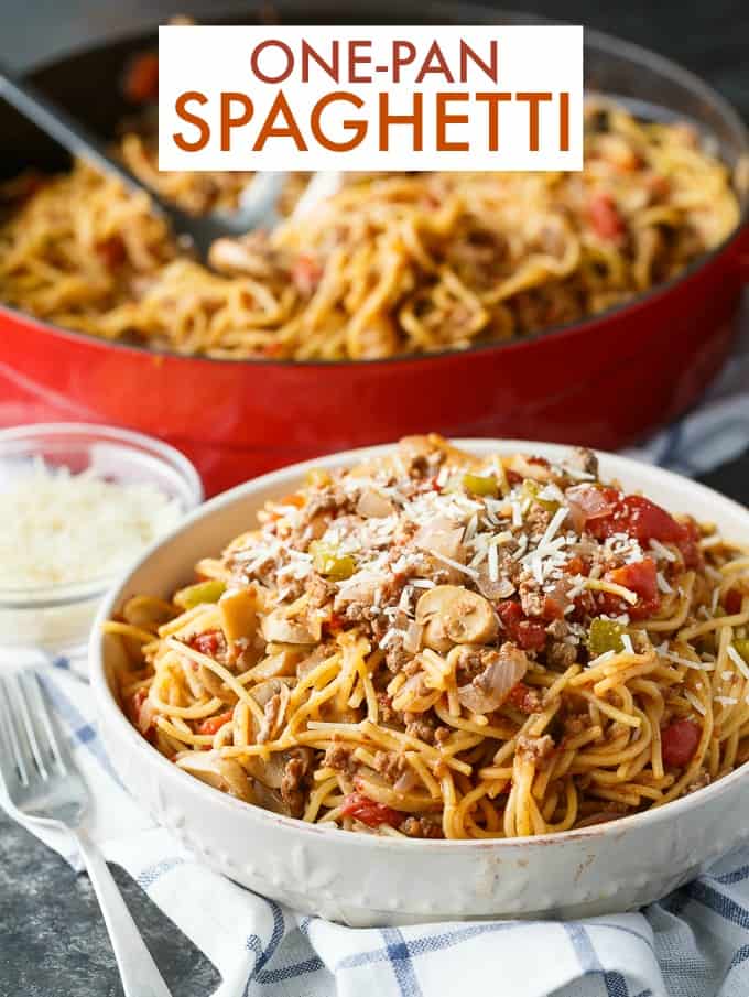 One-Pan Spaghetti - Forget the dishes tonight! Cook the noodles right in the tomato sauce for the most flavorful pasta dish. The best way to make spaghetti for dinner.