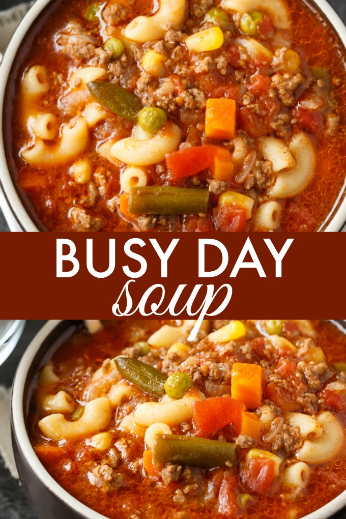 Busy Day Soup - An easy soup recipe your family will love! It's quick to make and takes little effort. Perfect for those busy weeknights.