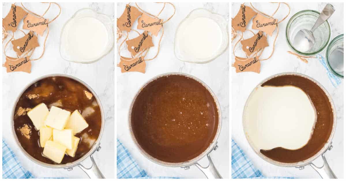 Collage of making the recipe in a saucepan.