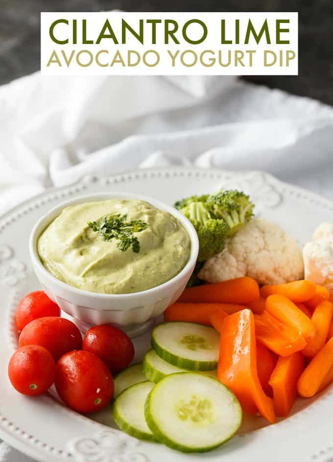 Cilantro Lime Avocado Yogurt Dip - This healthy veggie dip is as creamy as it is delicious! Packed with lime juice, Greek yogurt, avocado, cilantro, and a touch of chili powder.