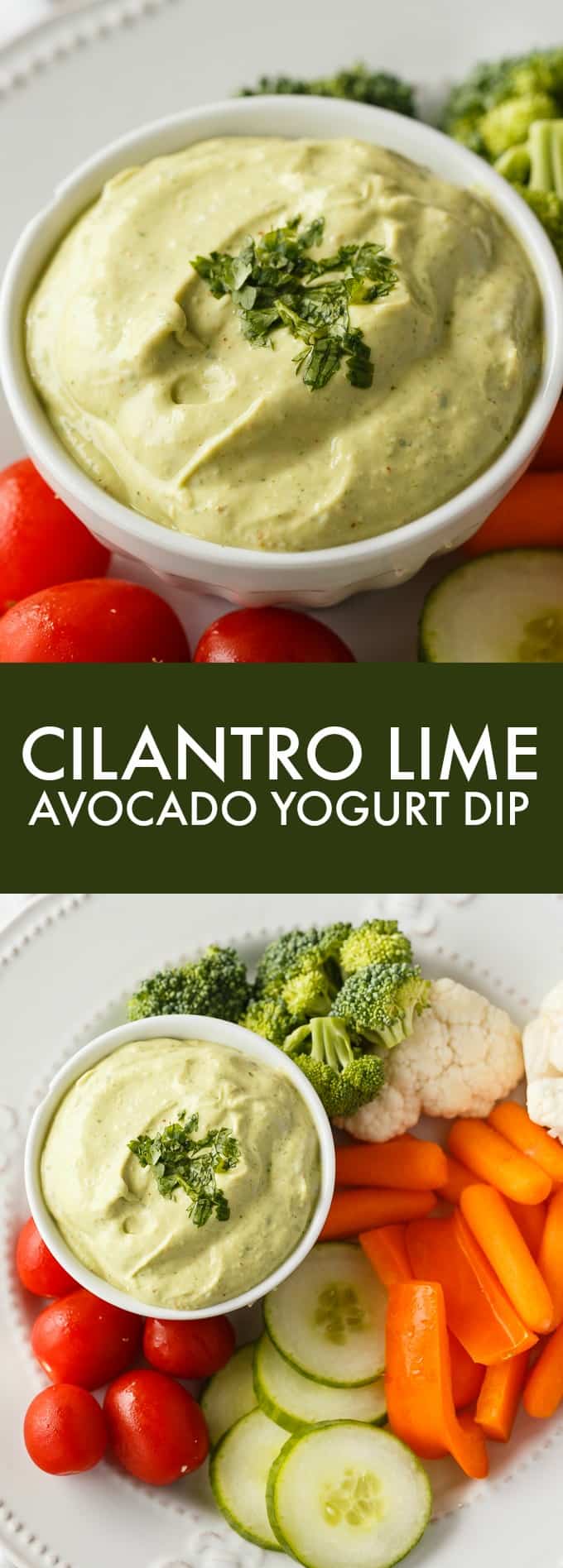 Cilantro Lime Avocado Yogurt Dip - This healthy veggie dip is as creamy as it is delicious! Packed with lime juice, Greek yogurt, avocado, cilantro, and a touch of chili powder.