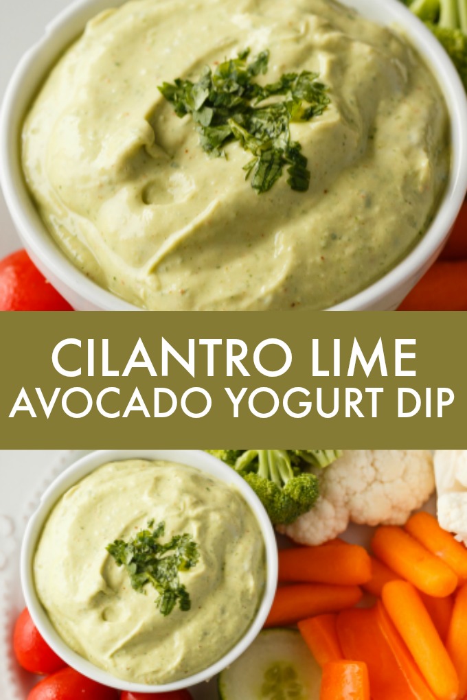 Cilantro Lime Avocado Yogurt Dip - This healthy veggie dip is as creamy as it is delicious! Packed with lime juice, Greek yogurt, avocado, cilantro, and a touch of chili powder.