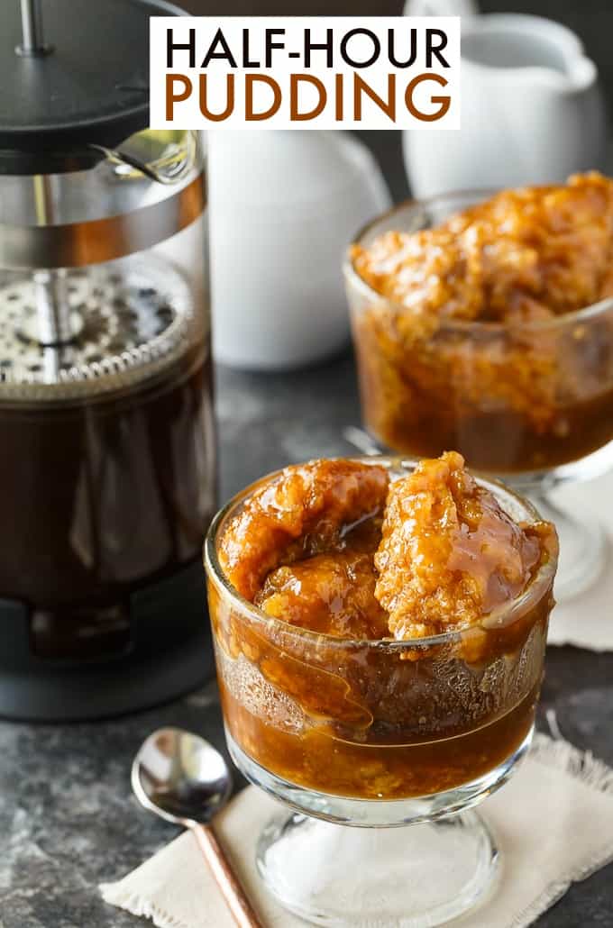 Half-Hour Pudding - An easy vintage dessert recipe just like Grandma used to make. The sweet bread pudding bakes in a rich caramel sauce for 30 minutes.