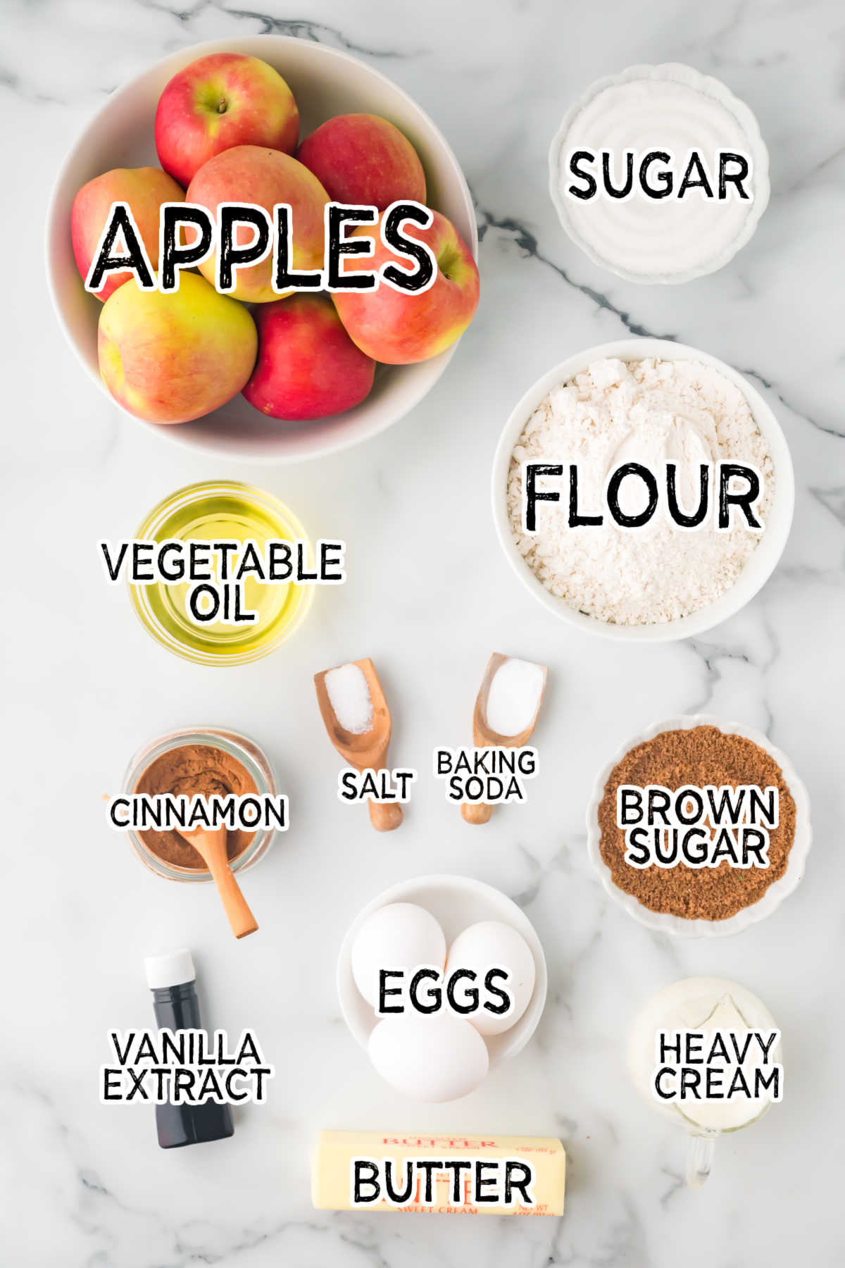 Ingredients on a white marble counter.