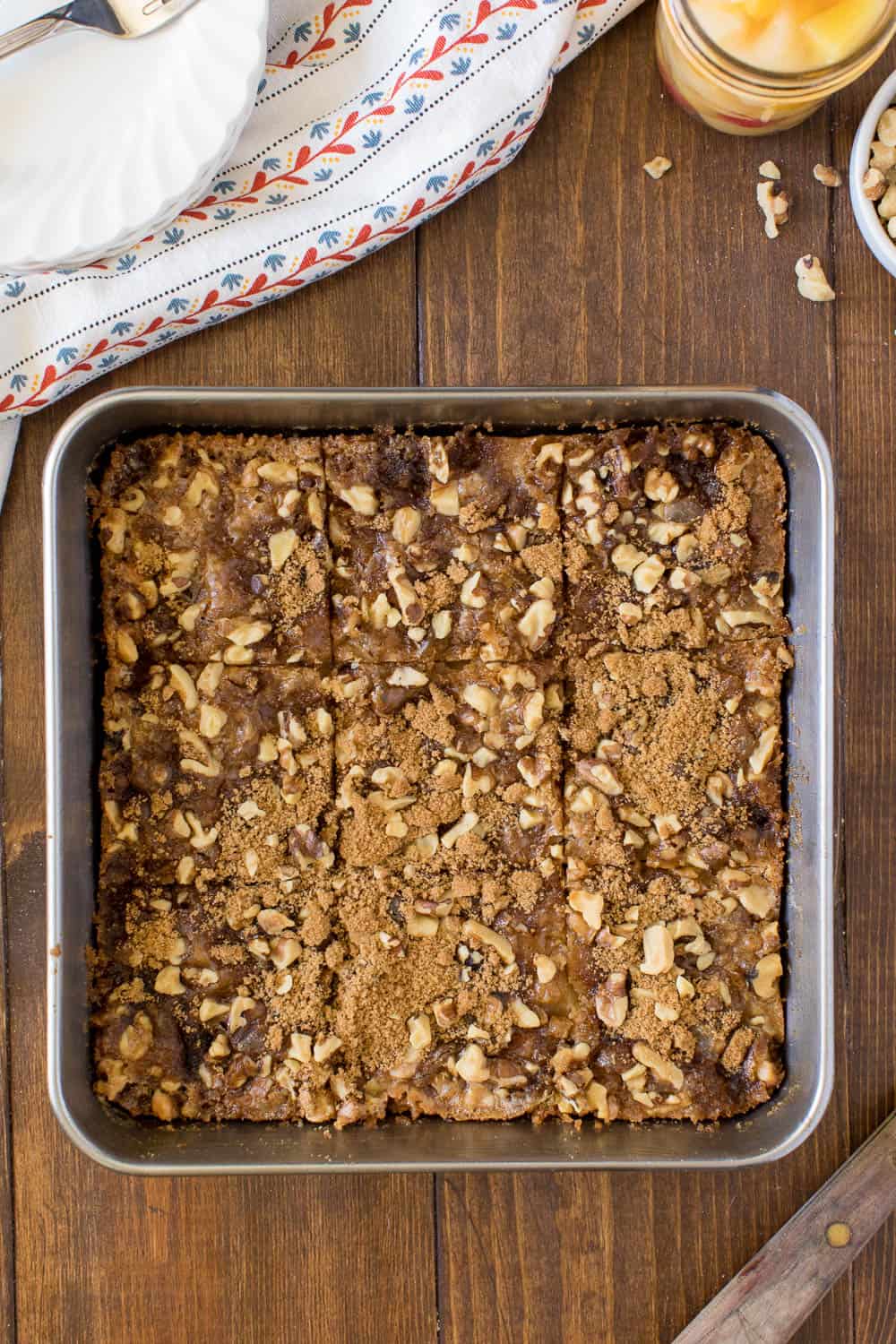 Fruit cocktail cake in a baking pan.