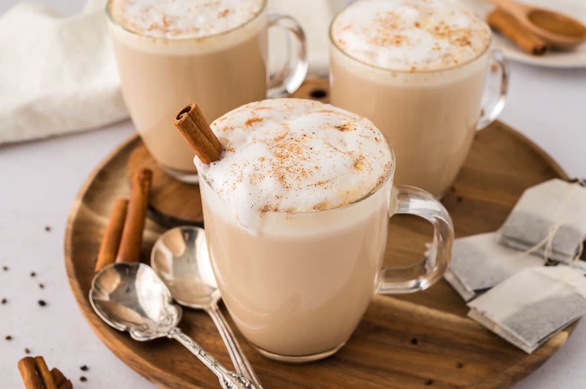 The recipe in a glass mug.