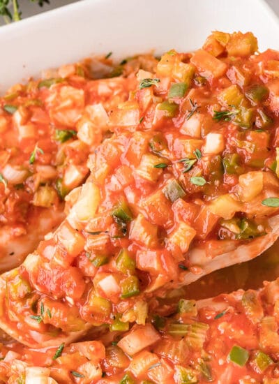 The recipe on a spatula on a baking pan.
